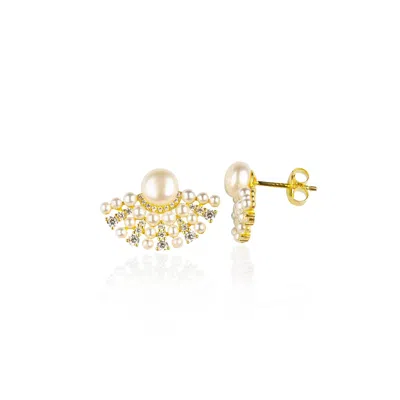 Ep Designs Women's Mely Pearl Stud Fan Earring -gold