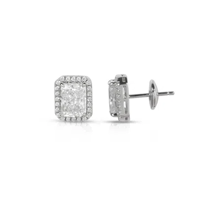 Ep Designs Women's Radiant Cut Stud Earring - Silver