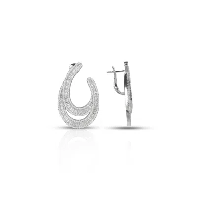 Ep Designs Women's Silver Baguette  Earring