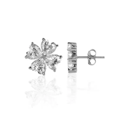 Ep Designs Women's Silver Flower Heart Shape Stud Earring