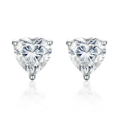 Ep Designs Women's Silver Heart Moissanite Stud Earring
