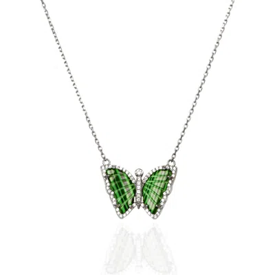 Ep Designs Women's Silver Malachite Butterfly Necklace