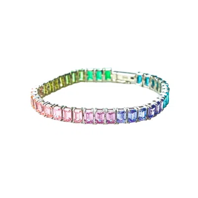 Ep Designs Women's Silver Multicolored Emerald Cut Tennis Bracelet