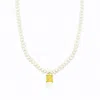 Ep Designs Women's Silver Pearl Beaded Yellow Stone Necklace In Silver
