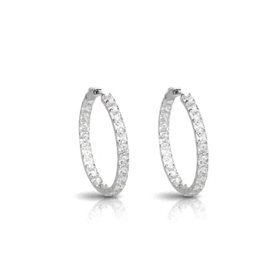 Ep Designs Women's Silver Sparkle Square Crushed Ice Stone Hoop Earring