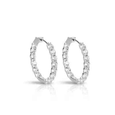 Ep Designs Women's Silver Sparkle White Stone Hoop Earring