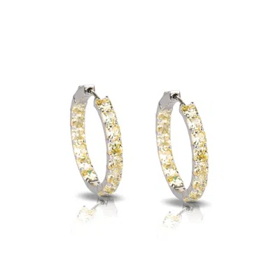 Ep Designs Women's Silver Yellow Stone Radiant Cut Stone Hoop Earring