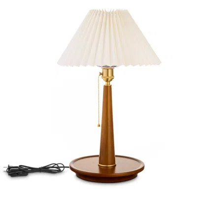Ep Light Walnut Table Lamp With Empire Lamp Shade In White