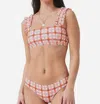 Ephemera Gingham Ruffle Bikini Top In Terracotta Peach Gingham In Pink