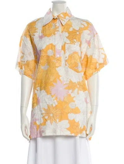 Pre-owned Ephemera Linen Floral Print Button-up Top In Yellow