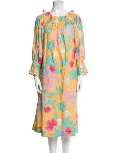Pre-owned Ephemera Linen Midi Length Dress In Multi