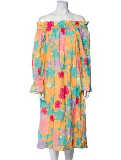 Pre-owned Ephemera Linen Midi Length Dress In Yellow