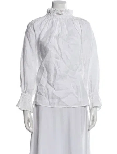 Pre-owned Ephemera Linen Mock Neck Blouse In White