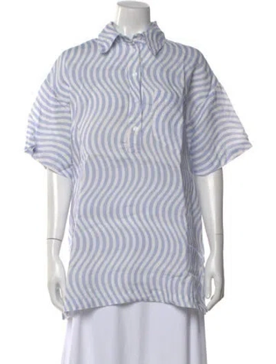Pre-owned Ephemera Linen Striped Button-up Top In Blue