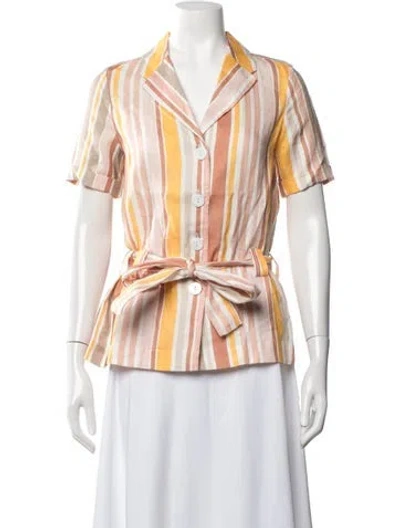 Pre-owned Ephemera Linen Striped Button-up Top In Neutrals
