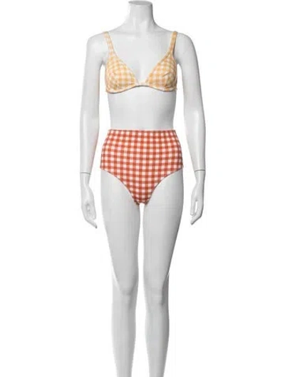 Pre-owned Ephemera Plaid Print Bikini In Brown