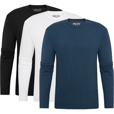 Epic Fits Standard Long Sleeve Crew Neck T-shirt 3-pack In Blue