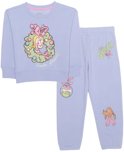 Epic Threads Kids' Baby And Toddler Girls' Grinch Long-sleeve Fleece Sweatshirt And Jogger Pants, 2-piece Set, Macy's E In Purple