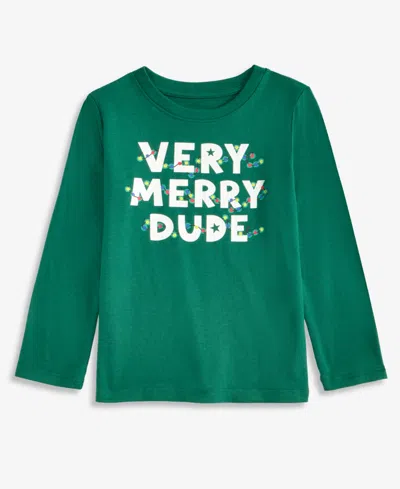 Epic Threads Kids' Baby Boys' Very Merry Dude Graphic Long-sleeve Holiday T-shirt, Macy's Exclusive In Pure Emera
