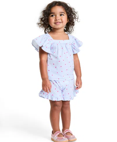 Epic Threads Kids' Baby Girls' 12m-5t Striped Heart-print Top And Shorts, 2-piece Set, Macy's Exclusive In True Light Blue