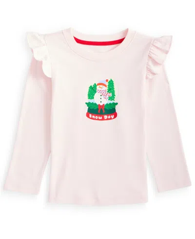 Epic Threads Kids' Baby Girls' And Toddler Girls' 12m-5t Let It Snow Snowman Graphic Ruffle-trim T-shirt, Macy's Exclus In Pink