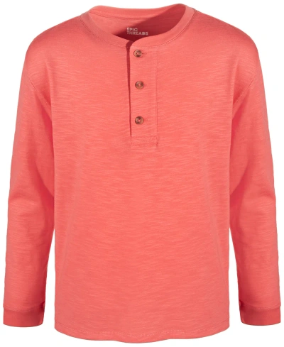 Epic Threads Big Boys Solid Henley Shirt, Created For Macy's In Coral Salmon