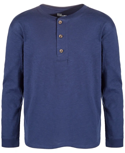 Epic Threads Big Boys Solid Henley Shirt, Created For Macy's In Medieval Blue