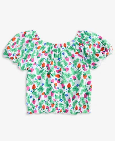Epic Threads Kid Girl Berry-print Smocked Puff-sleeve Top, Exclusively At Macy's In Bright Whi