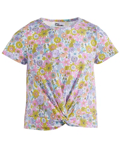 Epic Threads Big Girls Blooming Twist-front Printed Top, Created For Macy's In Bright White