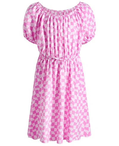 Epic Threads Big Girls Checker-print Peasant Dress, Created For Macy's In Barely Pink