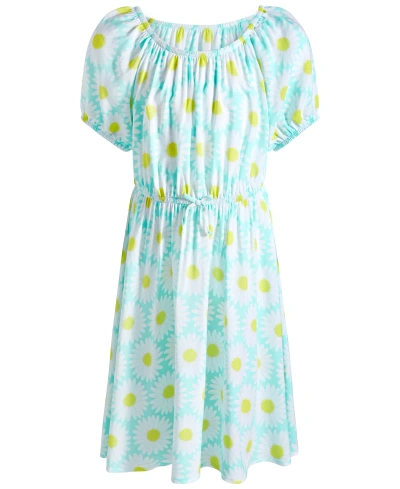 Epic Threads Big Girls Daisy-print Peasant Dress, Created For Macy's In Refreshing Teal