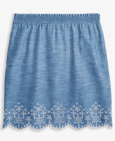 Epic Threads Kid Girl Eyelet-trim Chambray Skirt, Exclusively At Macy's In Lt Medium