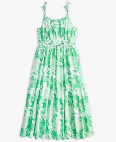 Epic Threads Kid Girl Floral-print Tiered Midi Dress, Exclusively At Macy's In Green Flas