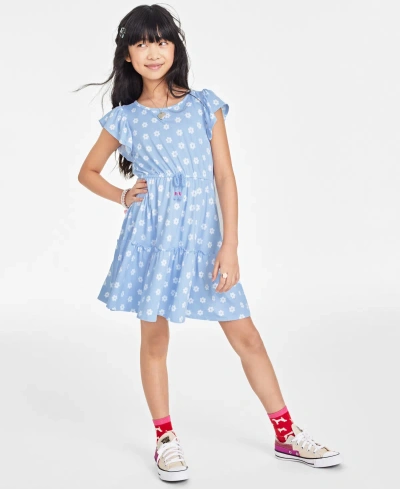 Epic Threads Kids' Big Girls Love Flower Printed Tiered Dress, Created For Macy's In Blue Topaz