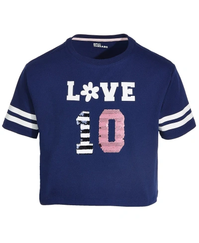 Epic Threads Big Girls Love Varsity Graphic T-shirt, Created For Macy's In Medieval Blue