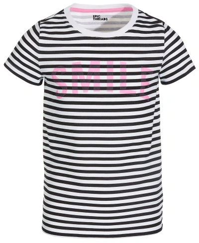 Epic Threads Big Girls Smile Graphic Striped T-shirt, Created For Macy's In Bright White