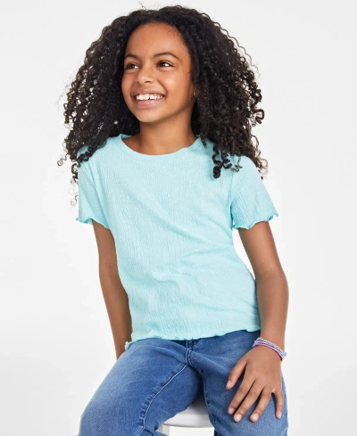Epic Threads Big Girls Solid-color Textured T-shirt, Created For Macy's In Refreshing Teal