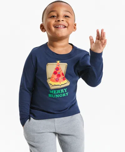Epic Threads Kids' Boys' 12 Months-5t Merry Pizza Holiday Graphic Long-sleeve T-shirt, Macy's Exclusive In Navy Nauti