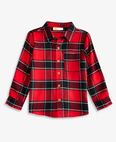 Epic Threads Kids' Boys' 4-20 Flannel Long-sleeve Button-up Shirt, Macy's Exclusive In Pure Emera