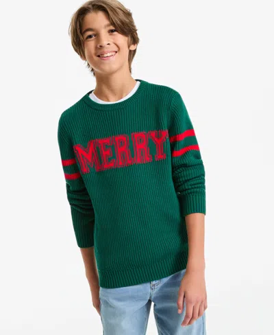 Epic Threads Kids' Boys' 4-20 Merry Elf Intarsia-knit Long-sleeve Crewneck Cotton-blend Sweater, Macy's Exclusive In Green