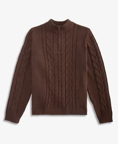 Epic Threads Kids' Boys' 5-20 Cable-knit Quarter-zip Mock-neck Sweater, Macy's Exclusive In Brown
