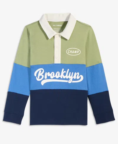 Epic Threads Babies' Boys' And Girls' 2t-5t Color Blocked Rugby Long-sleeve Henley Closure Polo Shirt, Macy's Exclusive In Multi