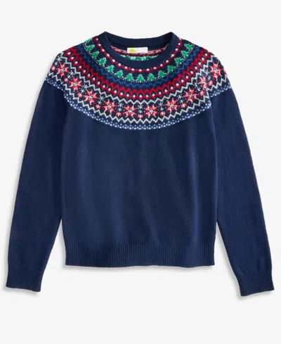 Epic Threads Boys' Crewneck Long-sleeve Fair Isle Sweater, Macy's Exclusive In Blue