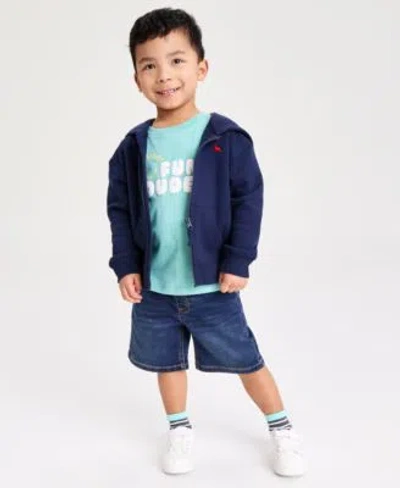 Epic Threads Babies' Boys Toddler 12m 5t Zip Up Hoodie Fun Dude T Shirt Knit Denim Shorts Macys Exclusive In Blue