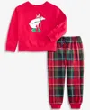 Epic Threads Boys Toddler 2t-4t Dog Bear Top And Plaid Pants, 2-piece Set, Macy's Exclusive In Pink