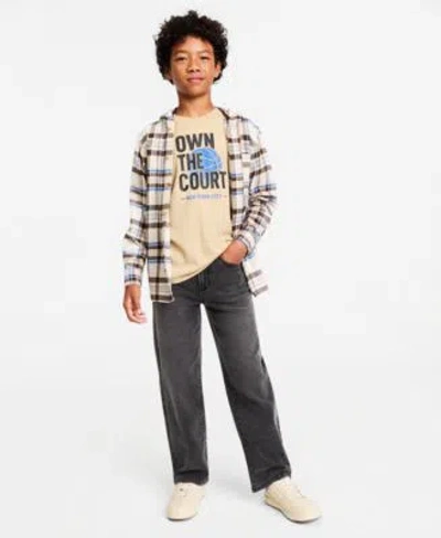 Epic Threads Kids' Boys Xs Xl Hooded Plaid Flannel Jacket Own The Court T Shirt Loose Fit Jeans Macys Exclusive In White