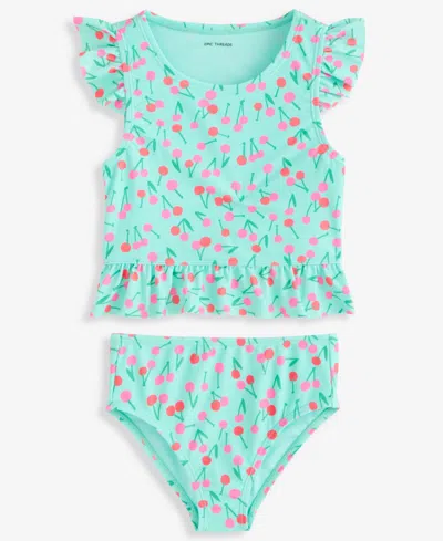 Epic Threads Babies' Girls' 2t-5t Cherry Ruffled-sleeves Tankini Two-piece Swimsuit, Macy's Exclusive In Green