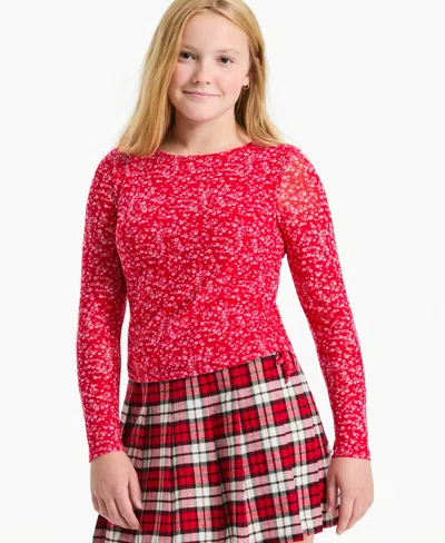 Epic Threads Kids' Girls' 4-16 Floral Long-sleeve Fitted T-shirt, Macy's Exclusive In Cherry Candy