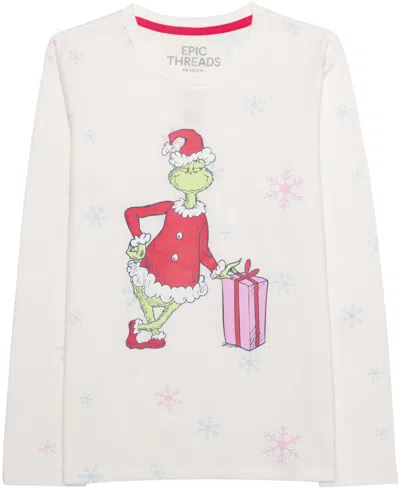 Epic Threads Kids' Girls' 4-16 Grinch Snow Long-sleeve Crewneck T-shirt, Macy's Exclusive In Neutral