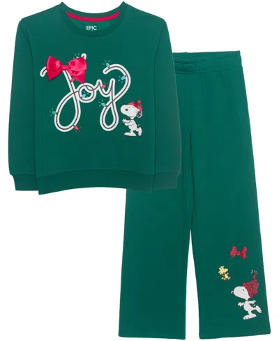 Epic Threads Kids' Girls' 4-16 Joy Peanuts Long-sleeve Crewneck Sweatshirt And Pants, 2-piece Set, Macy's Exclusive In Green